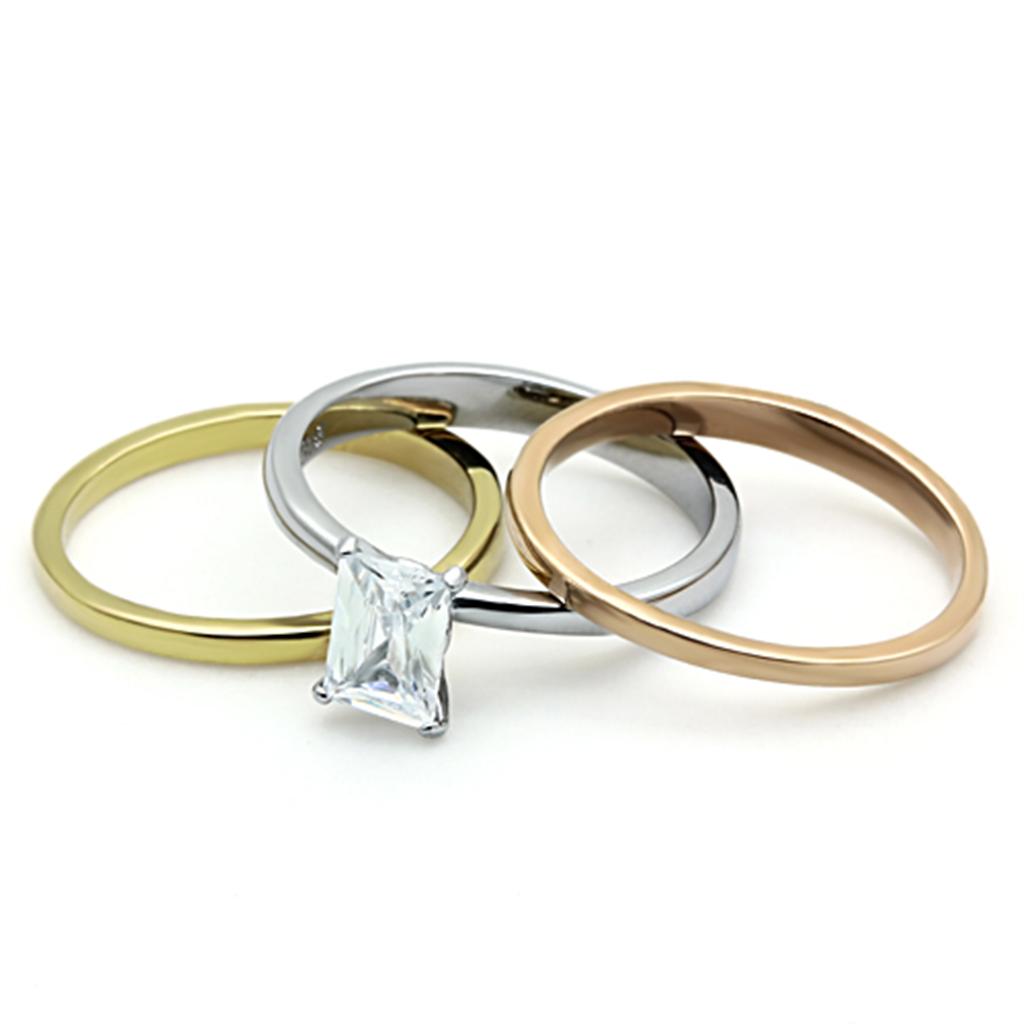TK1279 - Three Tone IP(IP Gold & IP Rose Gold & High Polished) Stainless Steel Ring with AAA Grade CZ in Clear