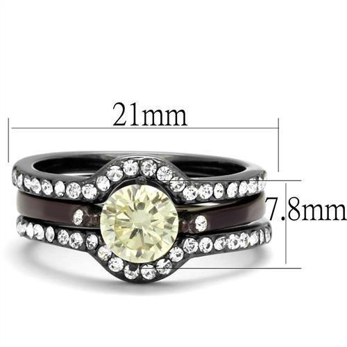 TK1346DC - IP Light Black (IP Gun) & IP Dark Brown (IP coffee) Stainless Steel Ring with AAA Grade CZ in Citrine Yellow
