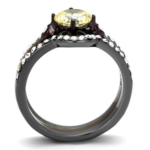 TK1346DC - IP Light Black (IP Gun) & IP Dark Brown (IP coffee) Stainless Steel Ring with AAA Grade CZ in Citrine Yellow