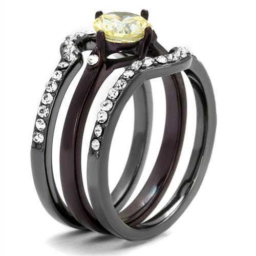 TK1346DC - IP Light Black (IP Gun) & IP Dark Brown (IP coffee) Stainless Steel Ring with AAA Grade CZ in Citrine Yellow
