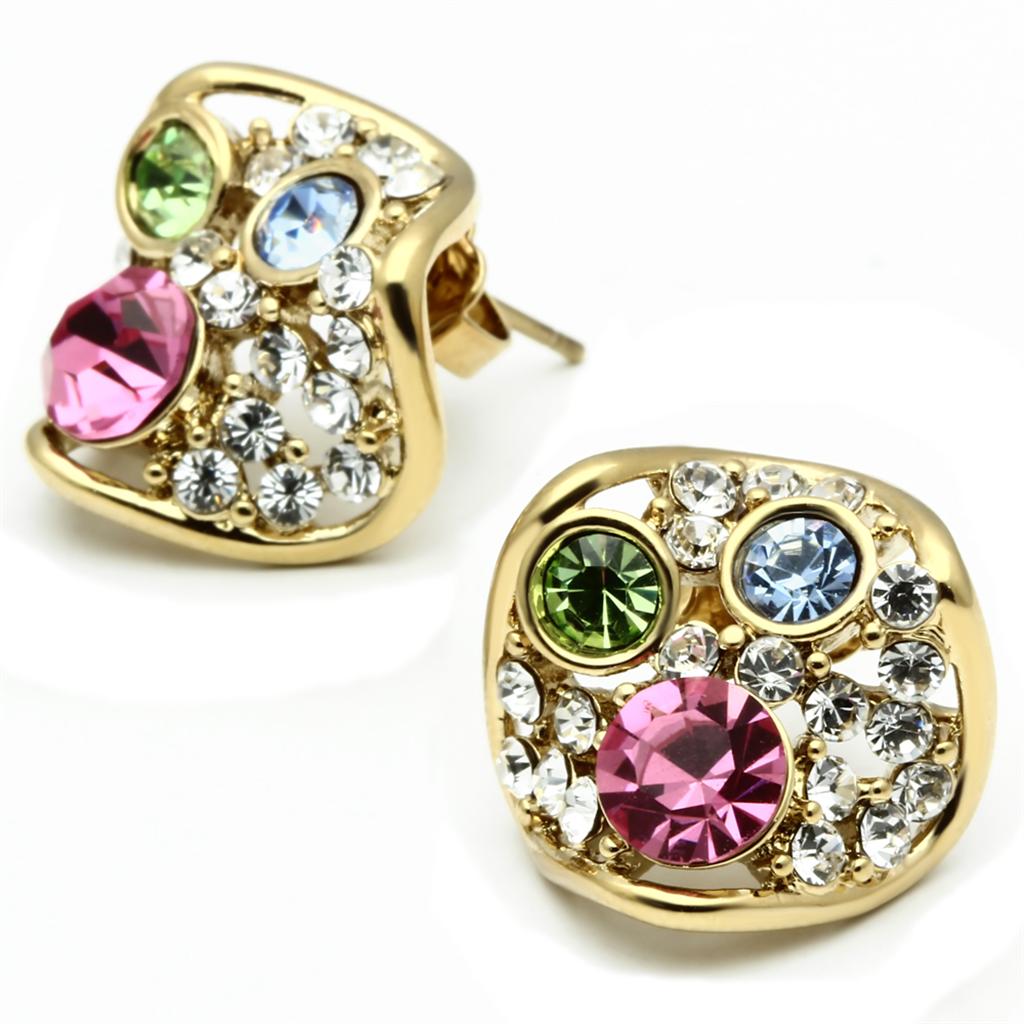 TK1501 - IP Gold(Ion Plating) Stainless Steel Earrings with Top Grade Crystal in Multi Color