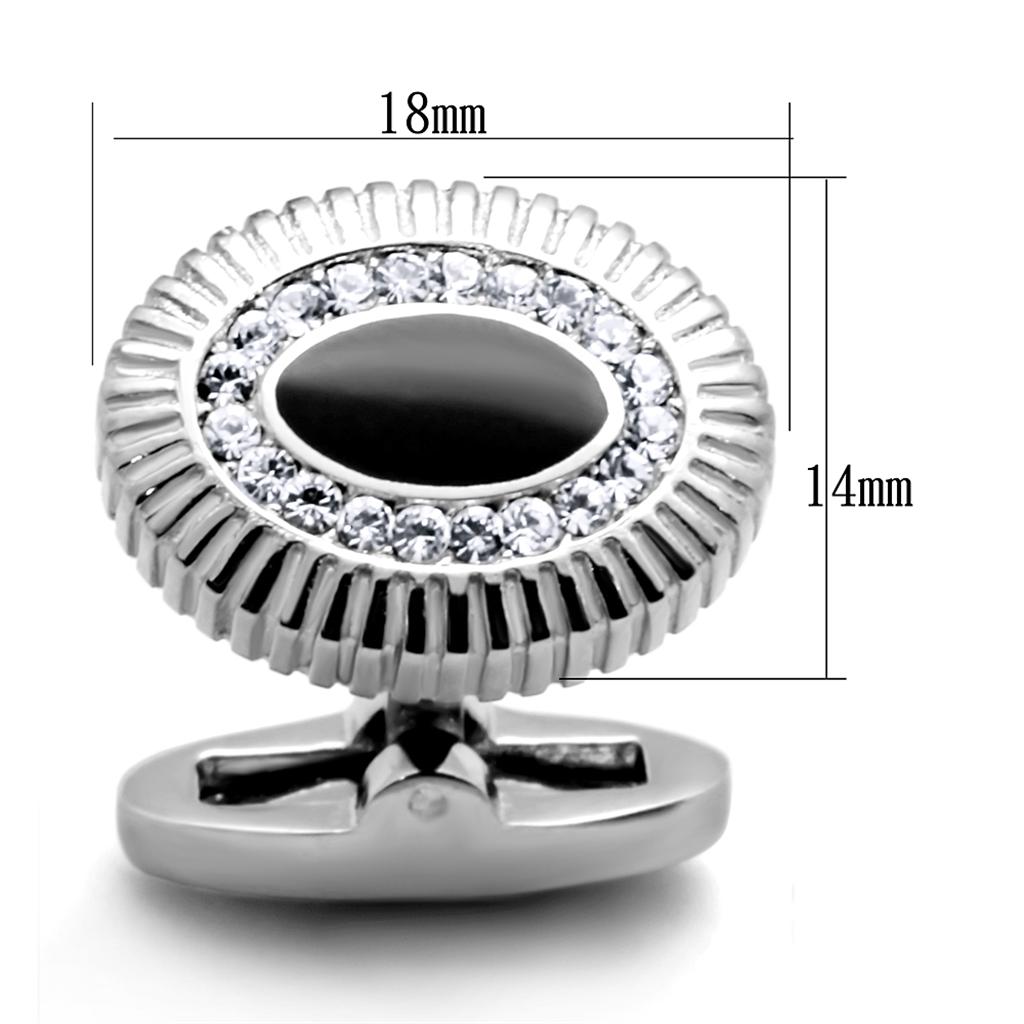 TK1656 - High polished (no plating) Stainless Steel Cufflink with Top Grade Crystal in Clear
