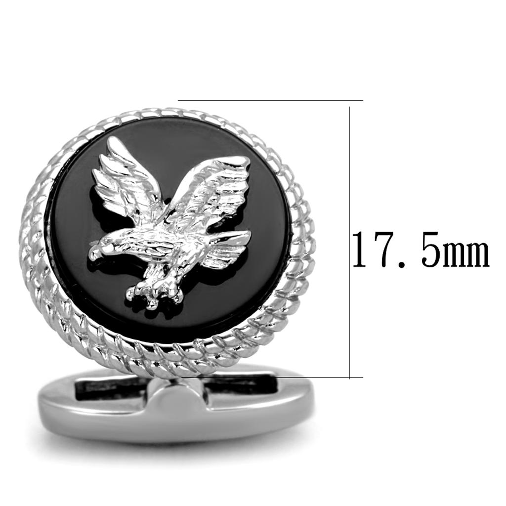 TK1658 - High polished (no plating) Stainless Steel Cufflink with Epoxy in Jet