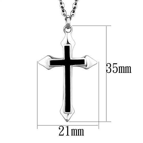 TK1935 - High polished (no plating) Stainless Steel Chain Pendant with Epoxy in Jet