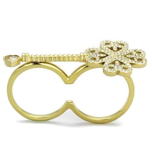 TK2106 - IP Gold(Ion Plating) Stainless Steel Ring with AAA Grade CZ in Champagne