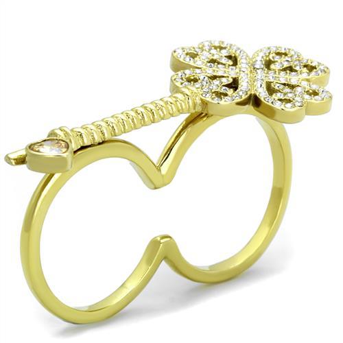 TK2106 - IP Gold(Ion Plating) Stainless Steel Ring with AAA Grade CZ in Champagne
