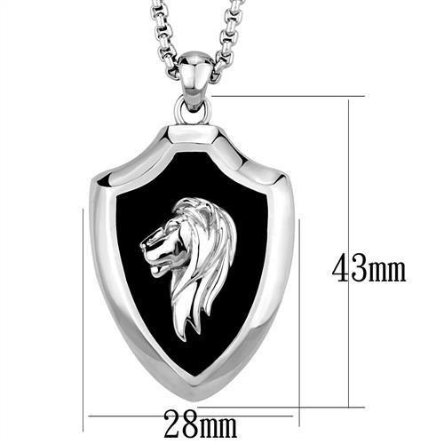 TK2521 - High polished (no plating) Stainless Steel Chain Pendant with Epoxy in Jet