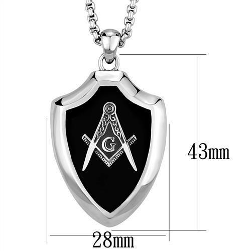 TK2522 - High polished (no plating) Stainless Steel Chain Pendant with Epoxy in Jet