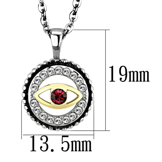 TK2527 - Two-Tone IP Gold (Ion Plating) Stainless Steel Chain Pendant with Top Grade Crystal in Garnet