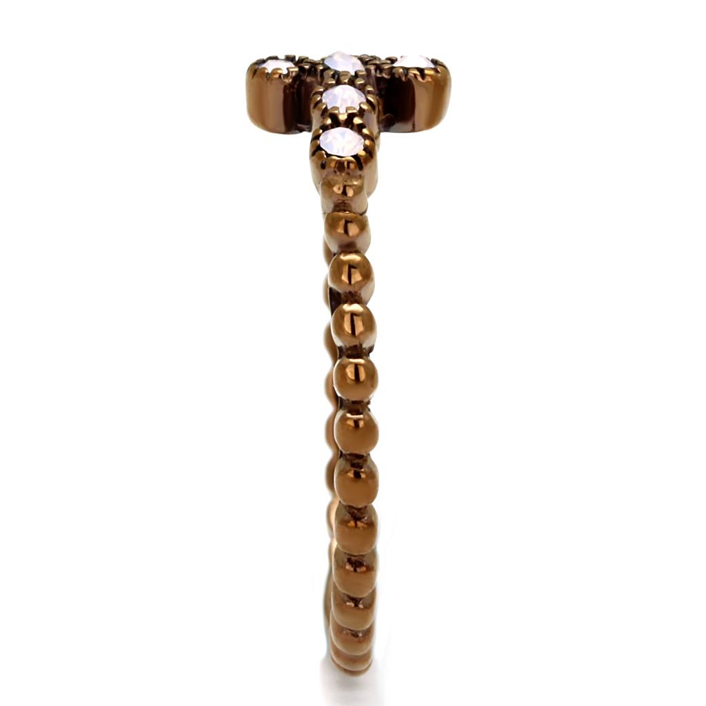 TK2641 - IP Coffee light Stainless Steel Ring with Top Grade Crystal in Light Rose