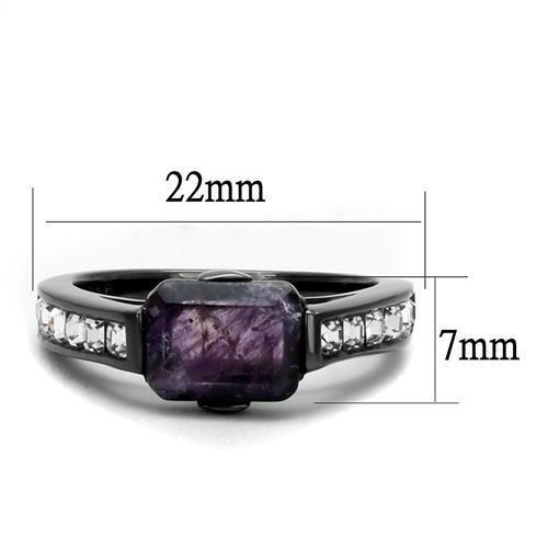 TK2832 - IP Light Black (IP Gun) Stainless Steel Ring with Precious Stone Amethyst Crystal in Amethyst