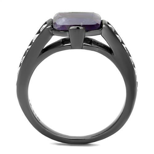 TK2832 - IP Light Black (IP Gun) Stainless Steel Ring with Precious Stone Amethyst Crystal in Amethyst