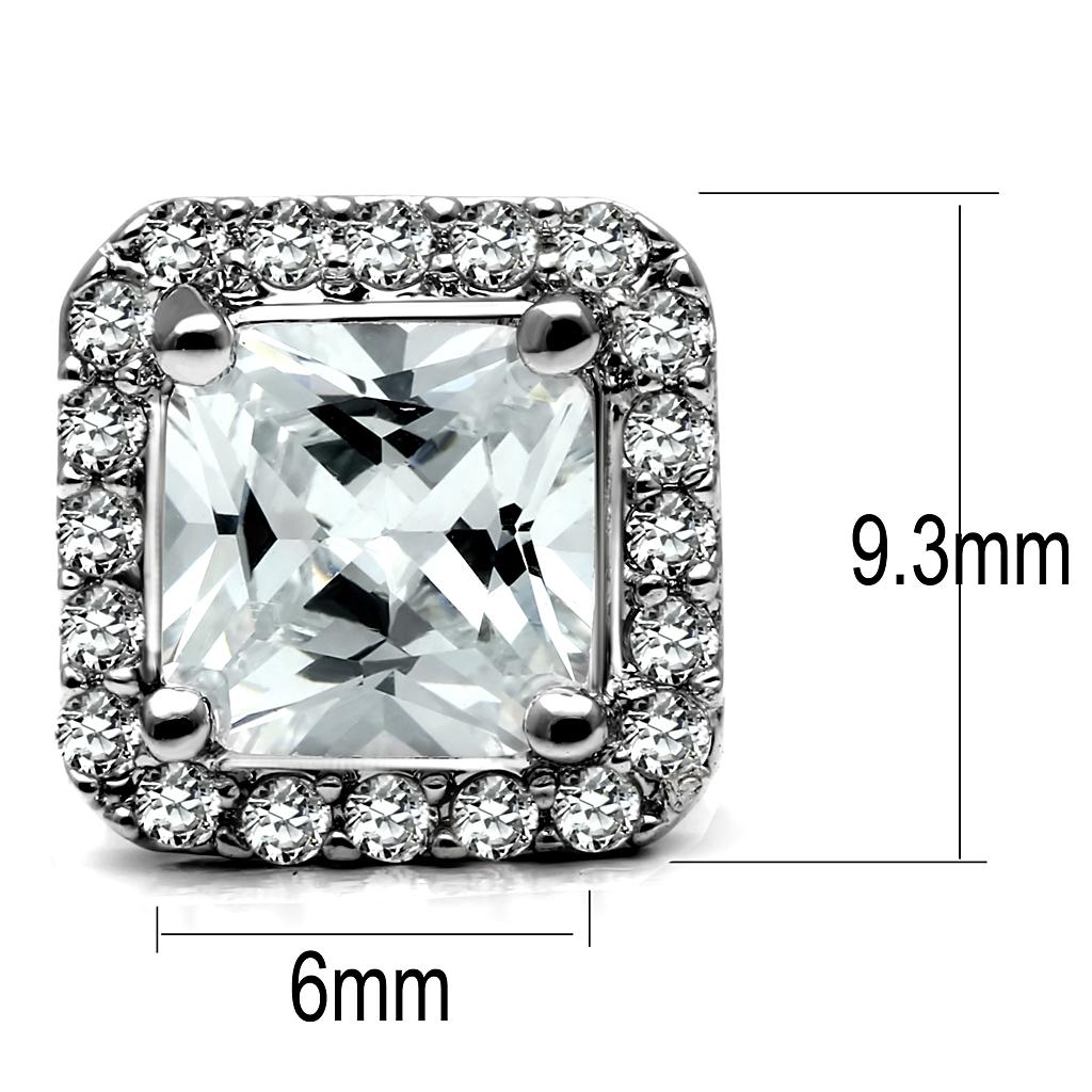 TK2881 - High polished (no plating) Stainless Steel Earrings with AAA Grade CZ in Clear