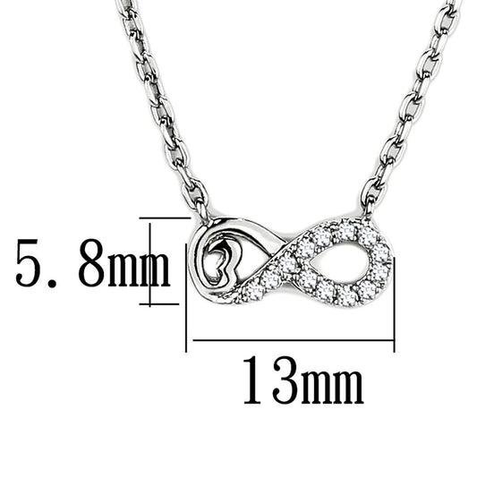 TK2885 - High polished (no plating) Stainless Steel Necklace with AAA Grade CZ in Clear