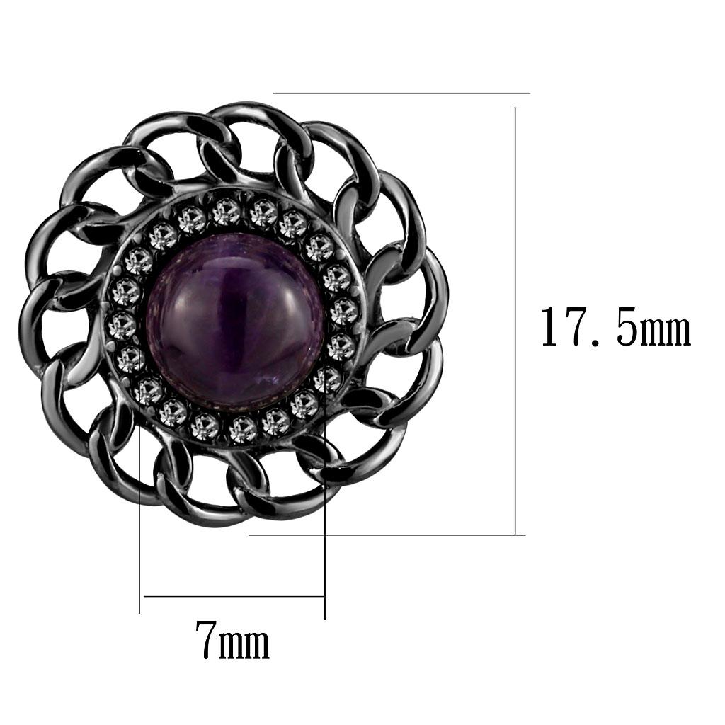 TK2889 - IP Light Black (IP Gun) Stainless Steel Earrings with Semi-Precious Amethyst Crystal in Amethyst
