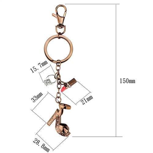 TK2896 - Two Tone IP Light Brown (IP Light coffee) Stainless Steel Key Ring with AAA Grade CZ in Clear