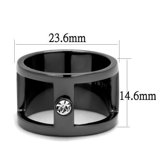 TK2898 - IP Light Black (IP Gun) Stainless Steel Ring with Top Grade Crystal in Clear