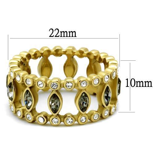 TK2907 - IP Gold(Ion Plating) Stainless Steel Ring with Top Grade Crystal in Black Diamond