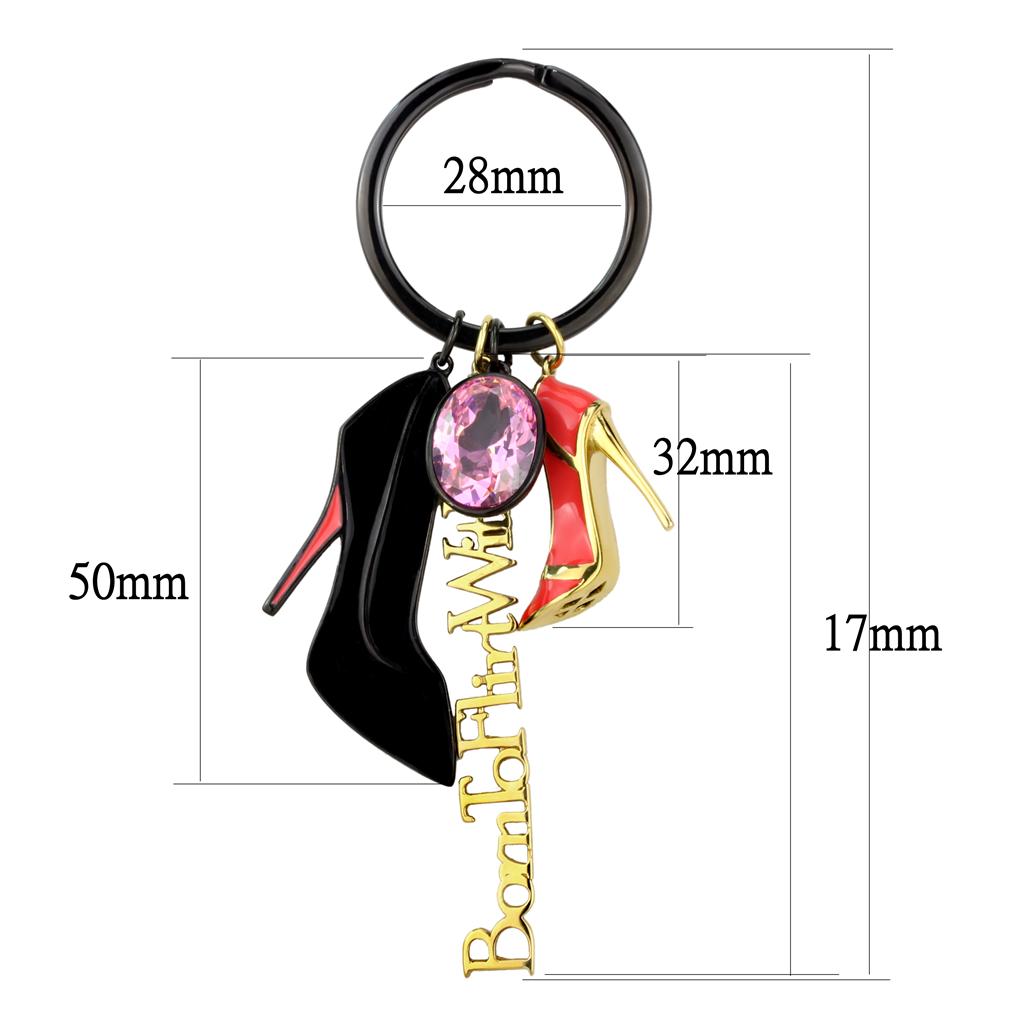 TK2913 - IP Gold+ IP Black (Ion Plating) Stainless Steel Key Ring with AAA Grade CZ in Rose