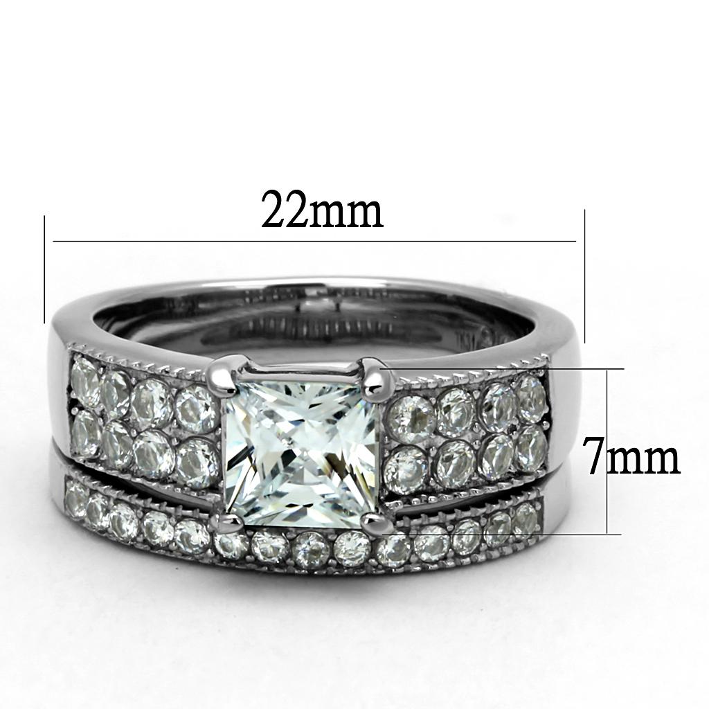 TK2915 - High polished (no plating) Stainless Steel Ring with AAA Grade CZ in Clear