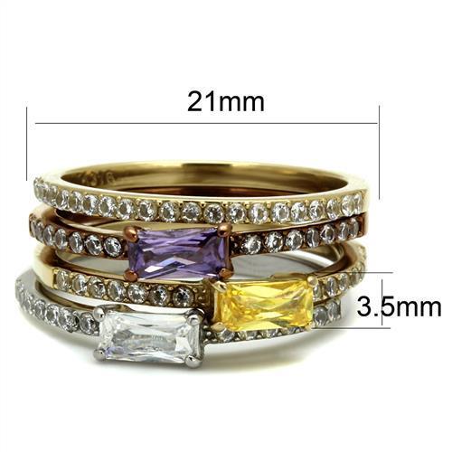 TK2960 - Three Tone IP(IP Gold & IP Light coffee & High Polished) Stainless Steel Ring with AAA Grade CZ in Multi Color