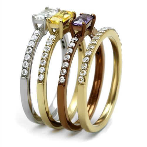 TK2960 - Three Tone IP(IP Gold & IP Light coffee & High Polished) Stainless Steel Ring with AAA Grade CZ in Multi Color