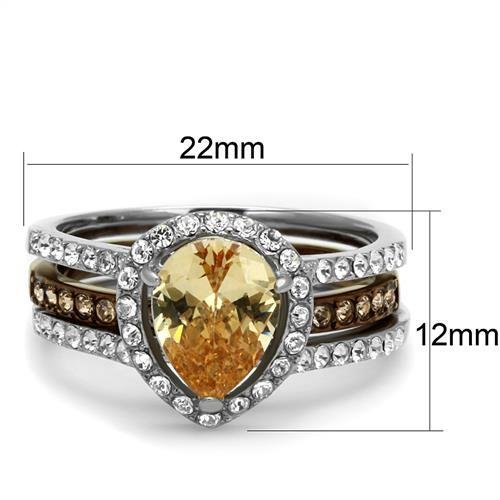 TK2961 - Two Tone IP Light Brown (IP Light coffee) Stainless Steel Ring with AAA Grade CZ in Champagne