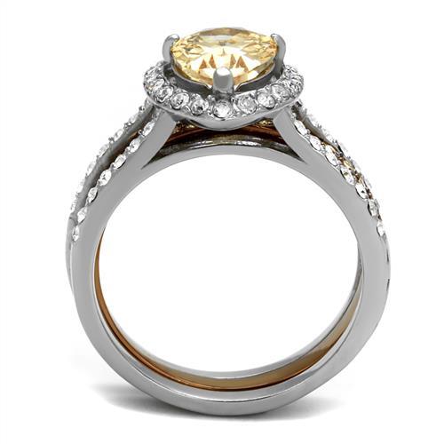 TK2961 - Two Tone IP Light Brown (IP Light coffee) Stainless Steel Ring with AAA Grade CZ in Champagne