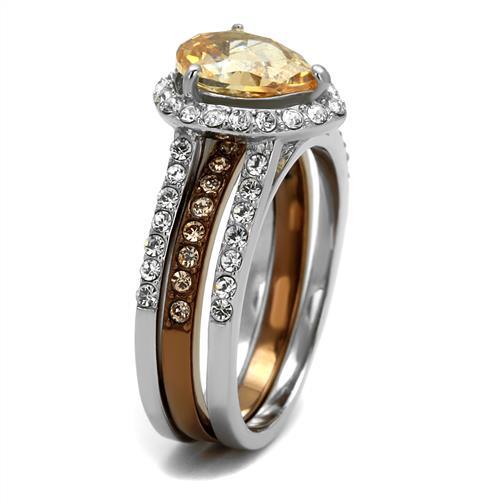 TK2961 - Two Tone IP Light Brown (IP Light coffee) Stainless Steel Ring with AAA Grade CZ in Champagne
