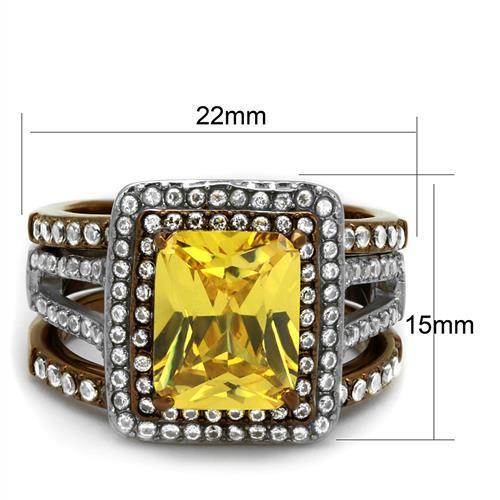 TK2962 - Two Tone IP Light Brown (IP Light coffee) Stainless Steel Ring with AAA Grade CZ in Topaz