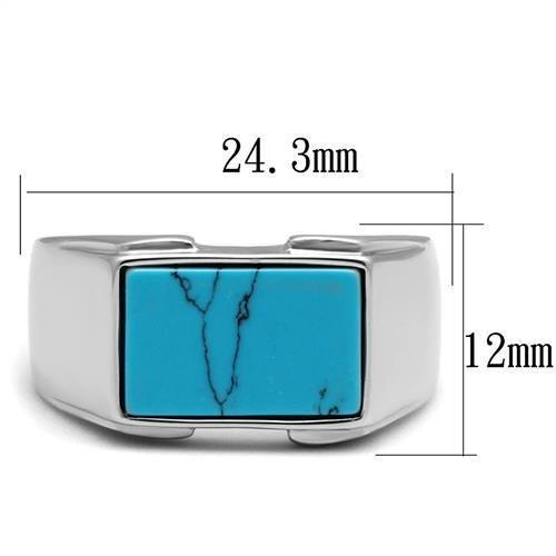 TK3000 - High polished (no plating) Stainless Steel Ring with Synthetic Imitation Amber in Sea Blue