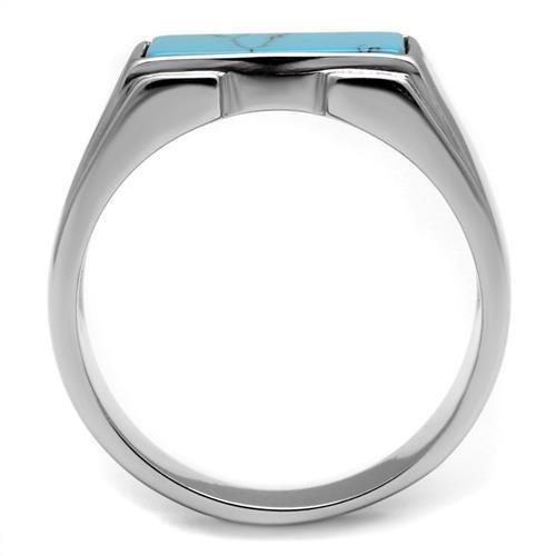 TK3000 - High polished (no plating) Stainless Steel Ring with Synthetic Imitation Amber in Sea Blue