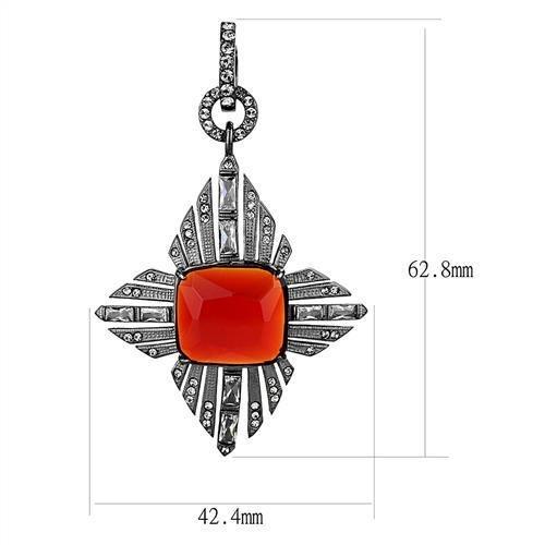 TK3080 - IP Light Black (IP Gun) Stainless Steel Earrings with Synthetic Synthetic Glass in Orange