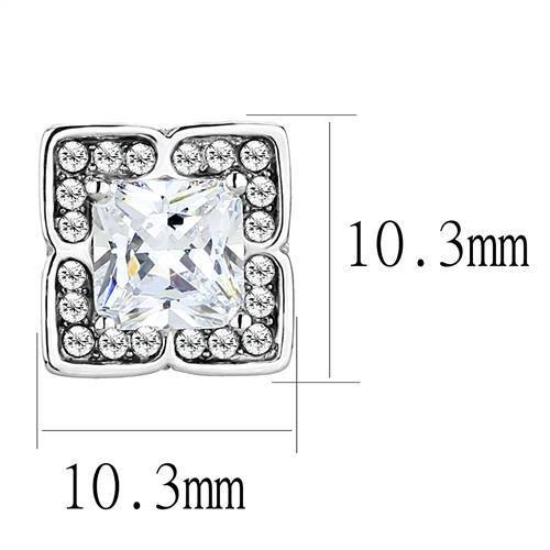 TK3157 - High polished (no plating) Stainless Steel Earrings with AAA Grade CZ in Clear
