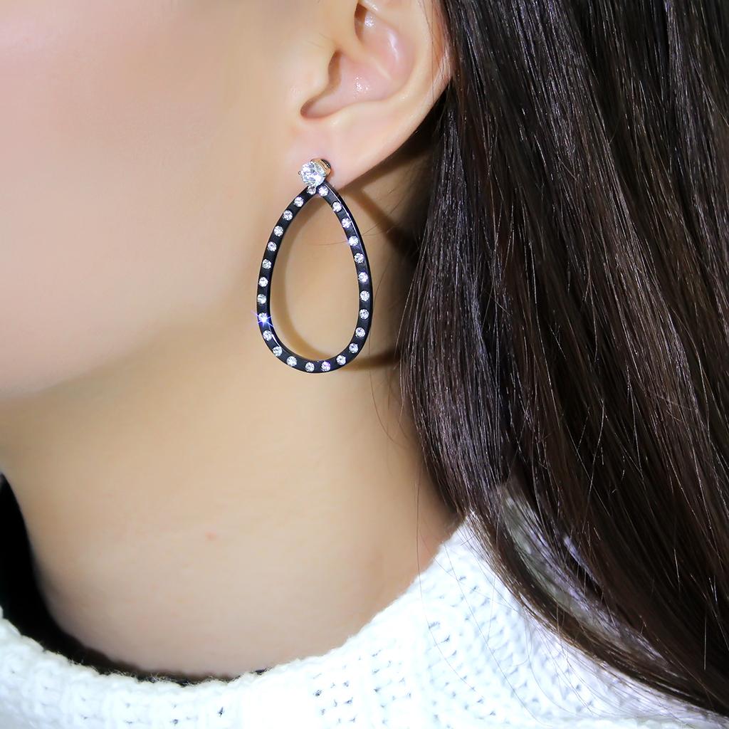 TK3215 - IP Gold+ IP Black (Ion Plating) Stainless Steel Earrings with AAA Grade CZ in Clear