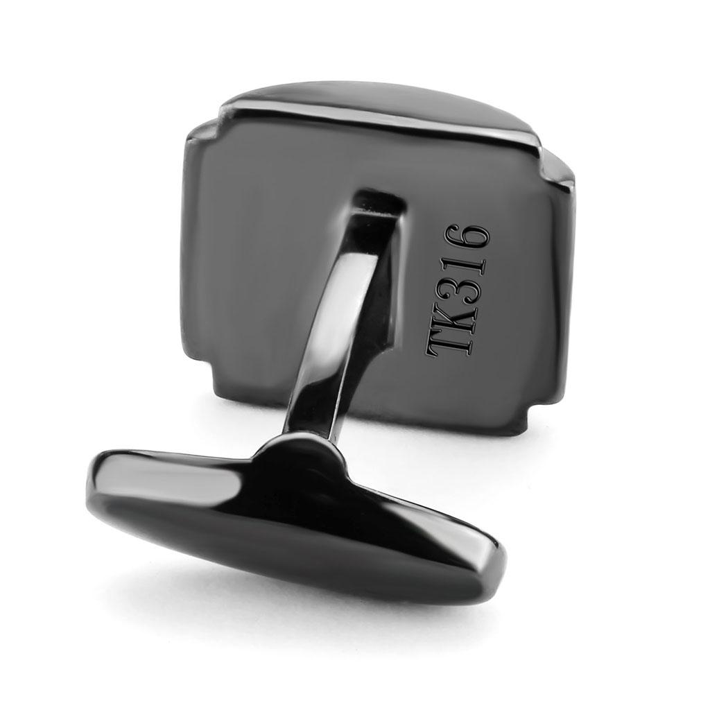 TK3290 - IP Light Black (IP Gun) Stainless Steel Cufflink with Semi-Precious Oligoclase in Animal pattern