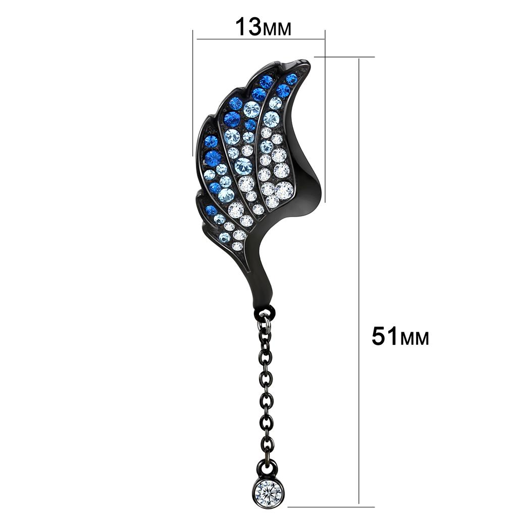 TK3469 - IP Black(Ion Plating) Stainless Steel Earrings with Top Grade Crystal in Multi Color