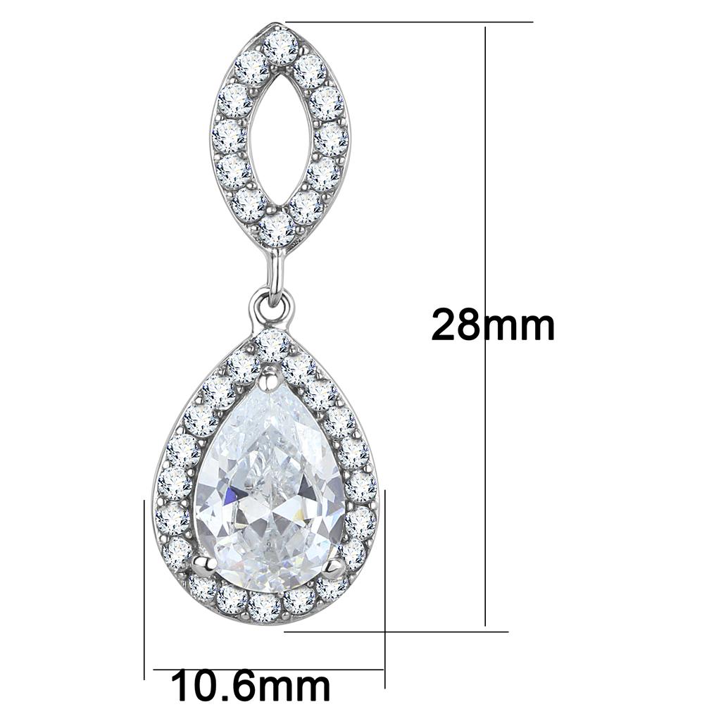 TK3474 - High polished (no plating) Stainless Steel Earrings with AAA Grade CZ in Clear