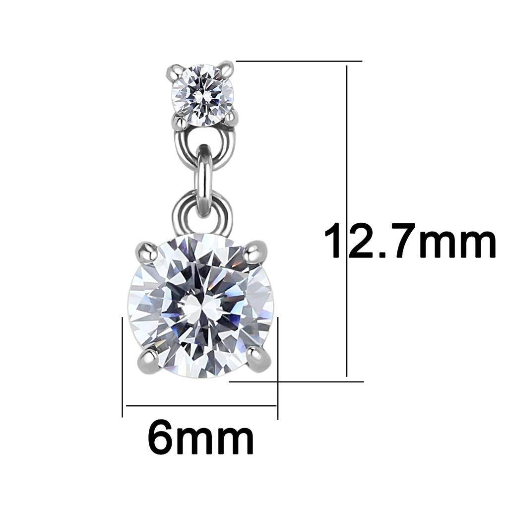 TK3476 - High polished (no plating) Stainless Steel Earrings with AAA Grade CZ in Clear