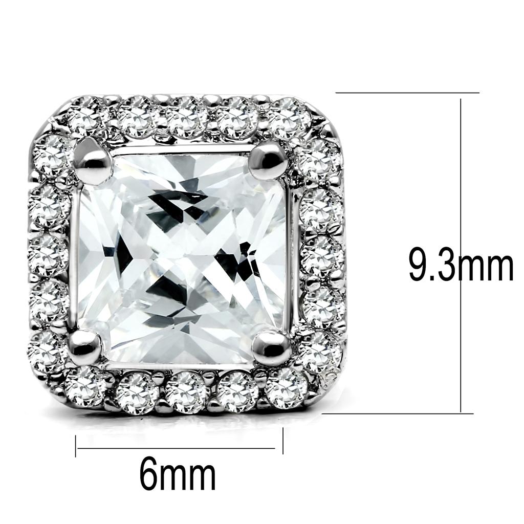TK3477 - High polished (no plating) Stainless Steel Earrings with AAA Grade CZ in Clear
