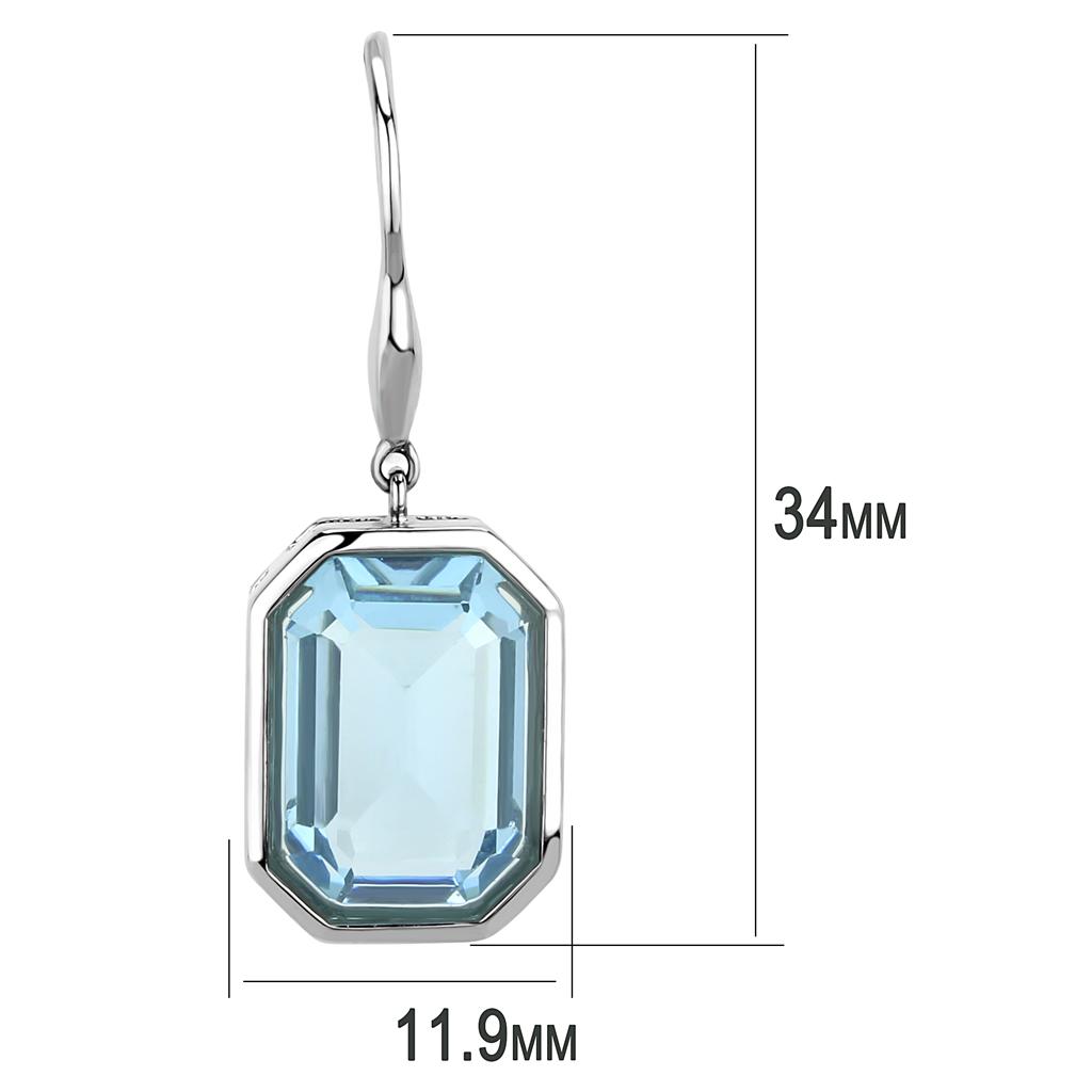 TK3487 - High polished (no plating) Stainless Steel Earrings with Top Grade Crystal in Sea Blue