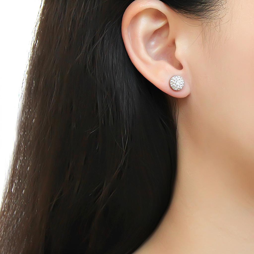 TK3544 - High polished (no plating) Stainless Steel Earrings with Top Grade Crystal in Clear