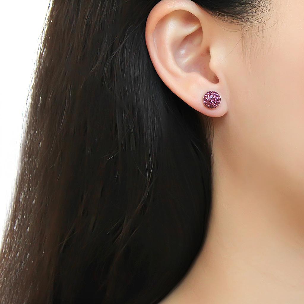 TK3552 - High polished (no plating) Stainless Steel Earrings with Top Grade Crystal in Amethyst