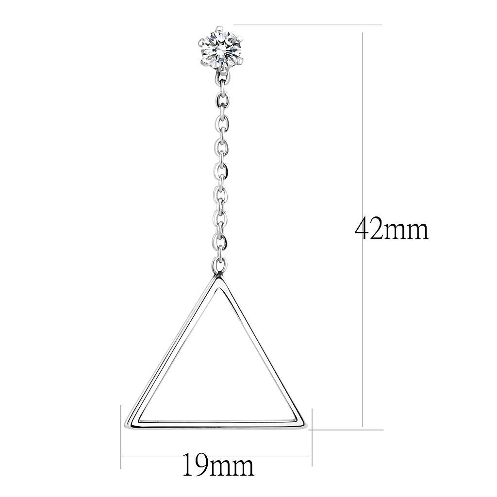 TK3601 - High polished (no plating) Stainless Steel Earrings with AAA Grade CZ in Clear