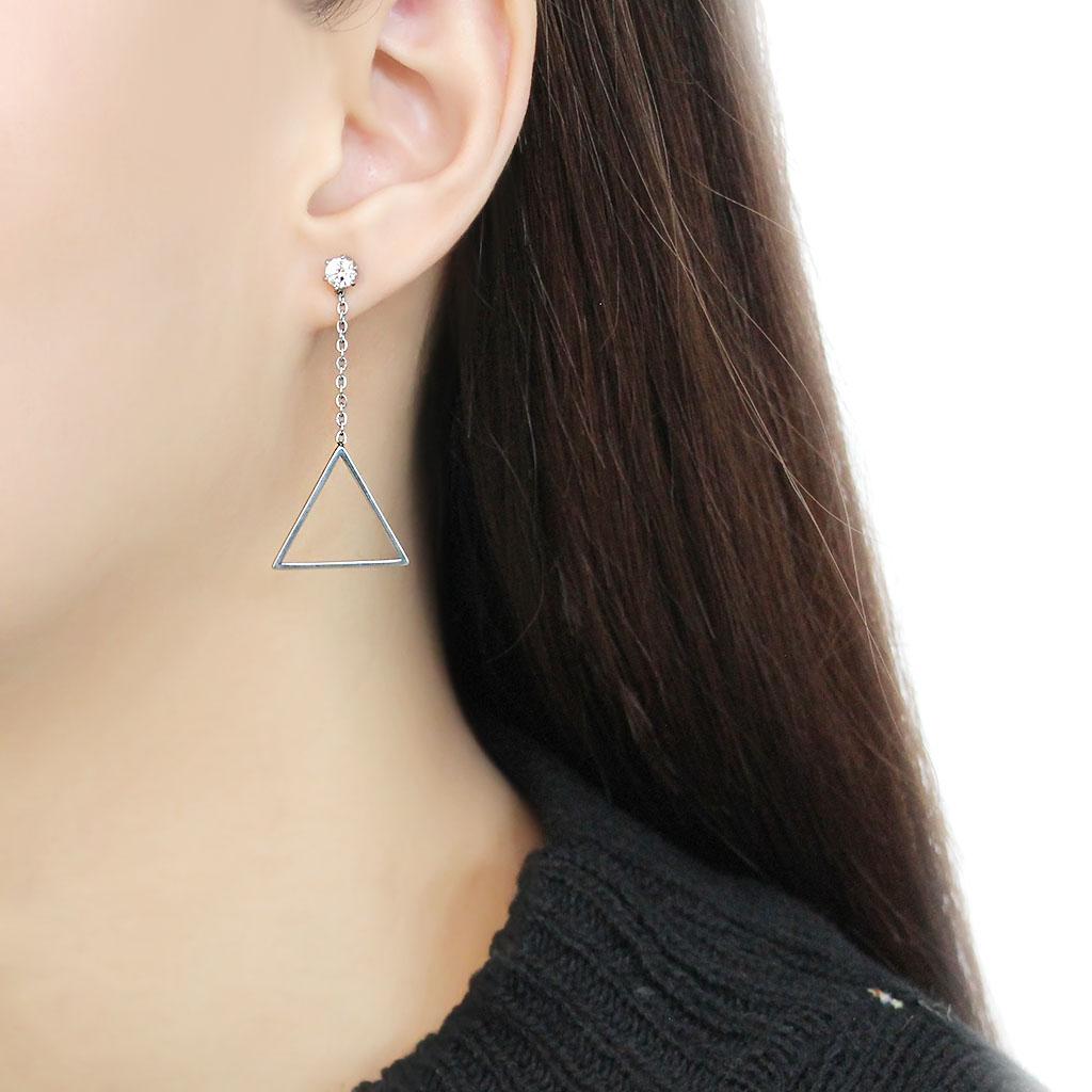 TK3601 - High polished (no plating) Stainless Steel Earrings with AAA Grade CZ in Clear