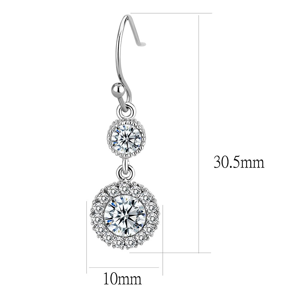 TK3602 - High polished (no plating) Stainless Steel Earrings with AAA Grade CZ in Clear