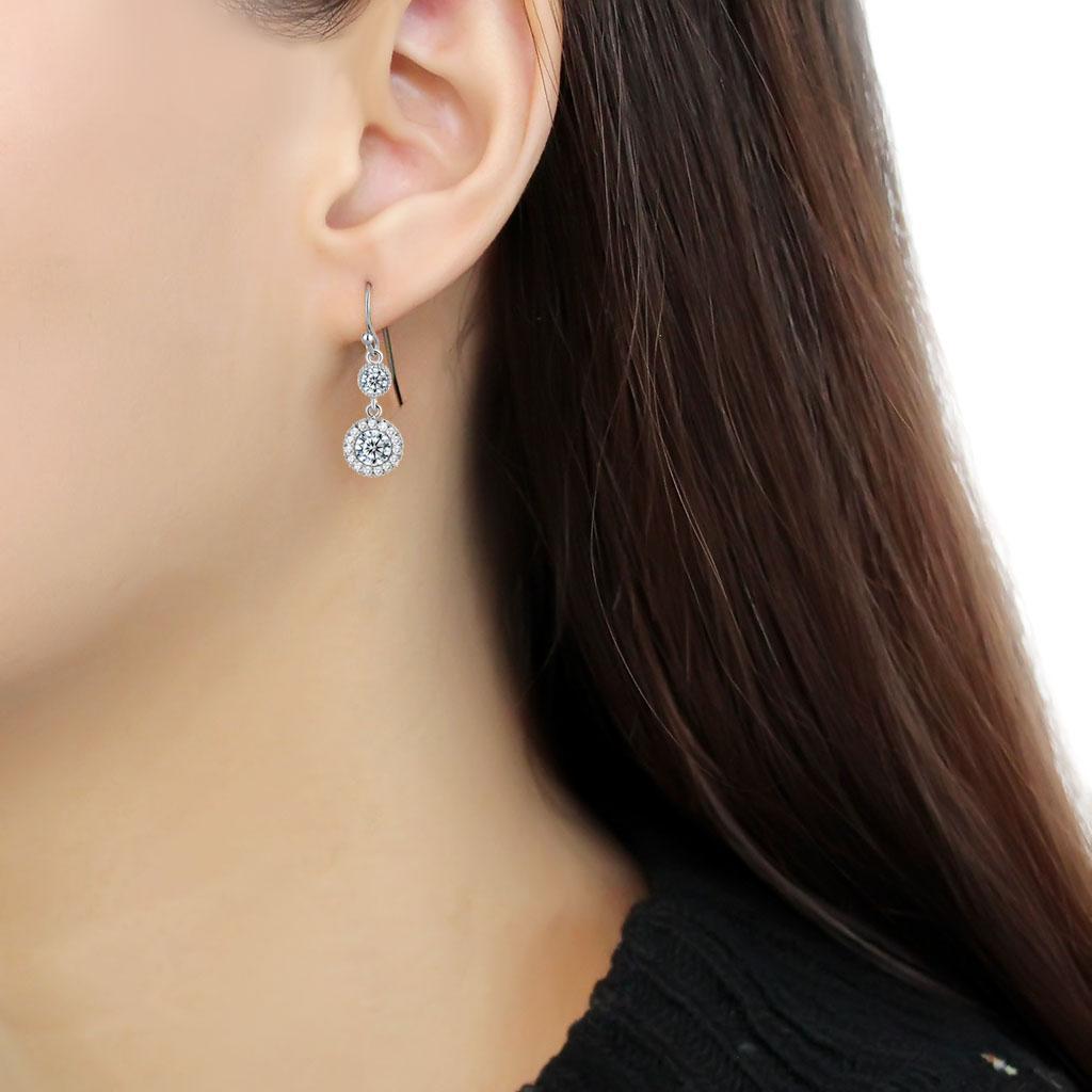 TK3602 - High polished (no plating) Stainless Steel Earrings with AAA Grade CZ in Clear