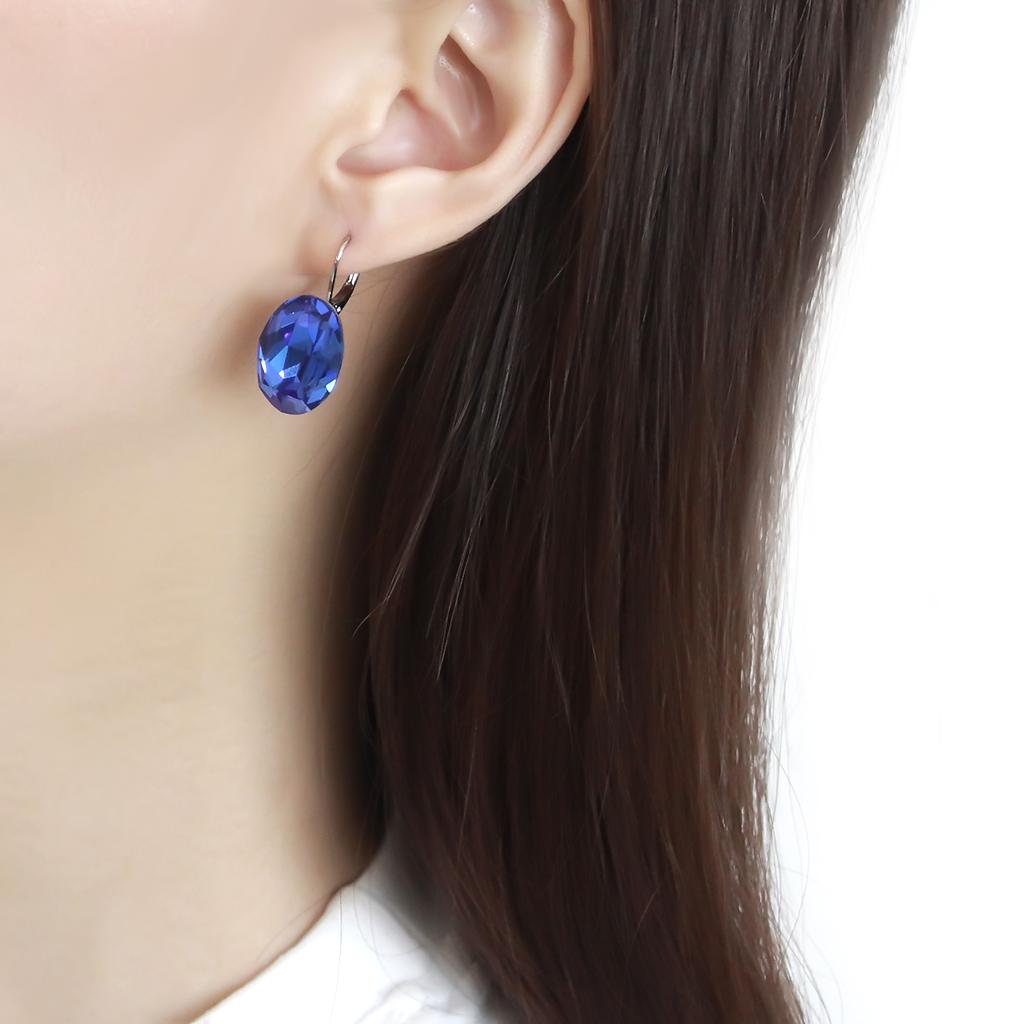 TK3614 - No Plating Stainless Steel Earrings with Top Grade Crystal in Sapphire