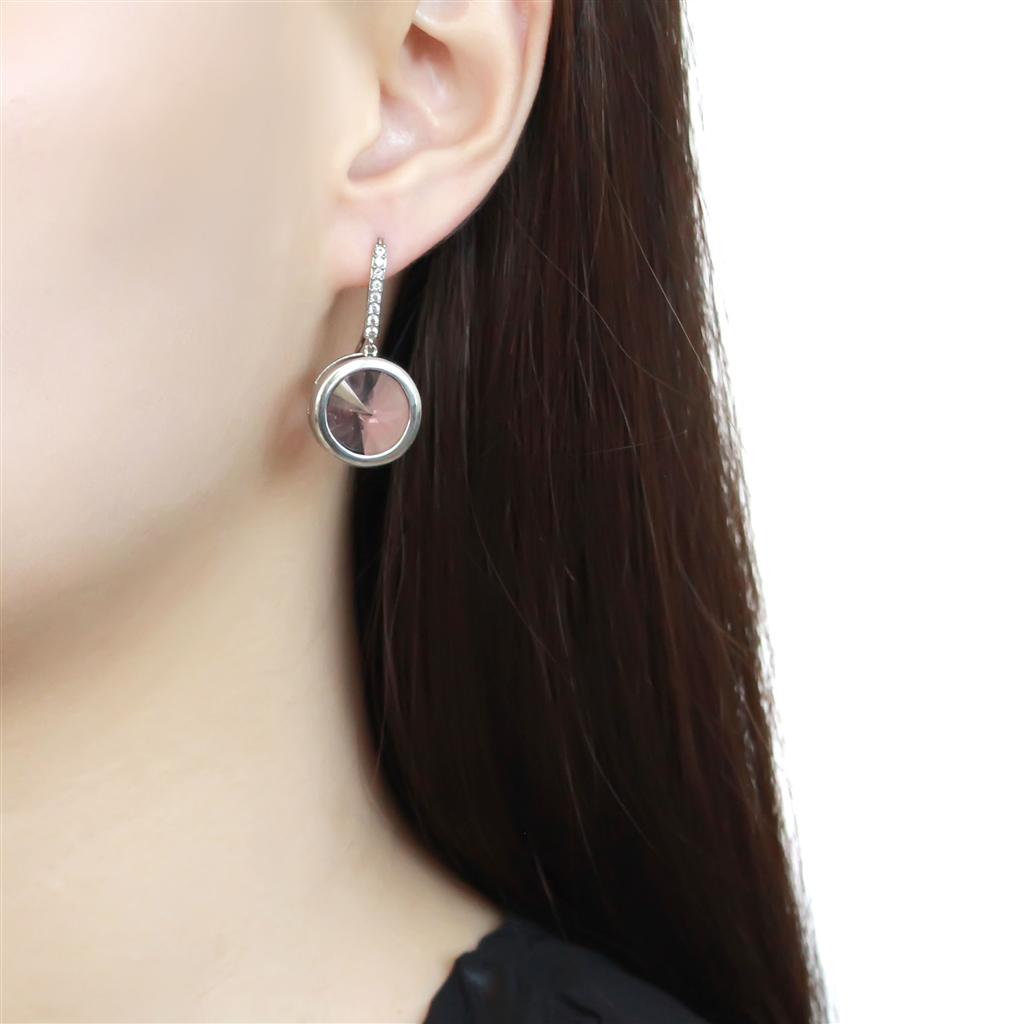 TK3643 - High polished (no plating) Stainless Steel Earrings with Top Grade Crystal in Light Rose
