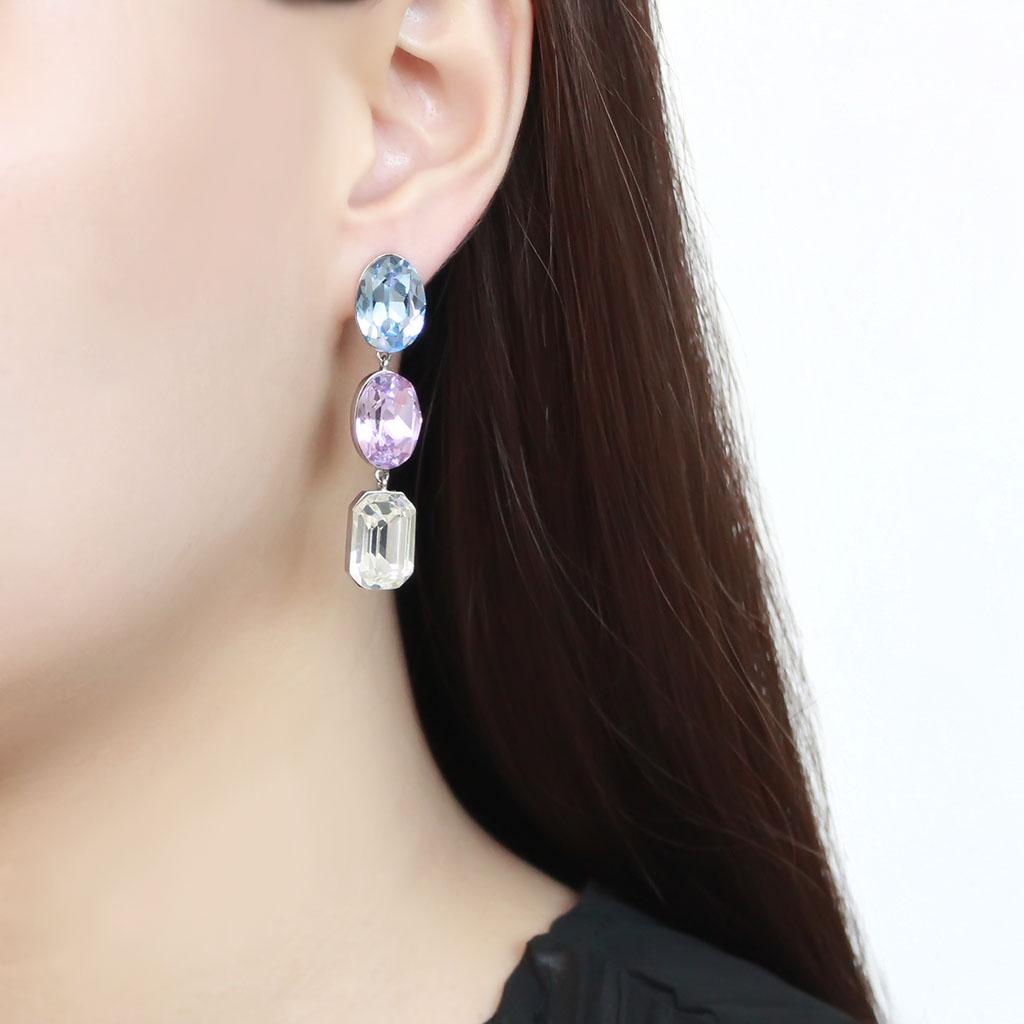 TK3644 - High polished (no plating) Stainless Steel Earrings with Top Grade Crystal in Multi Color